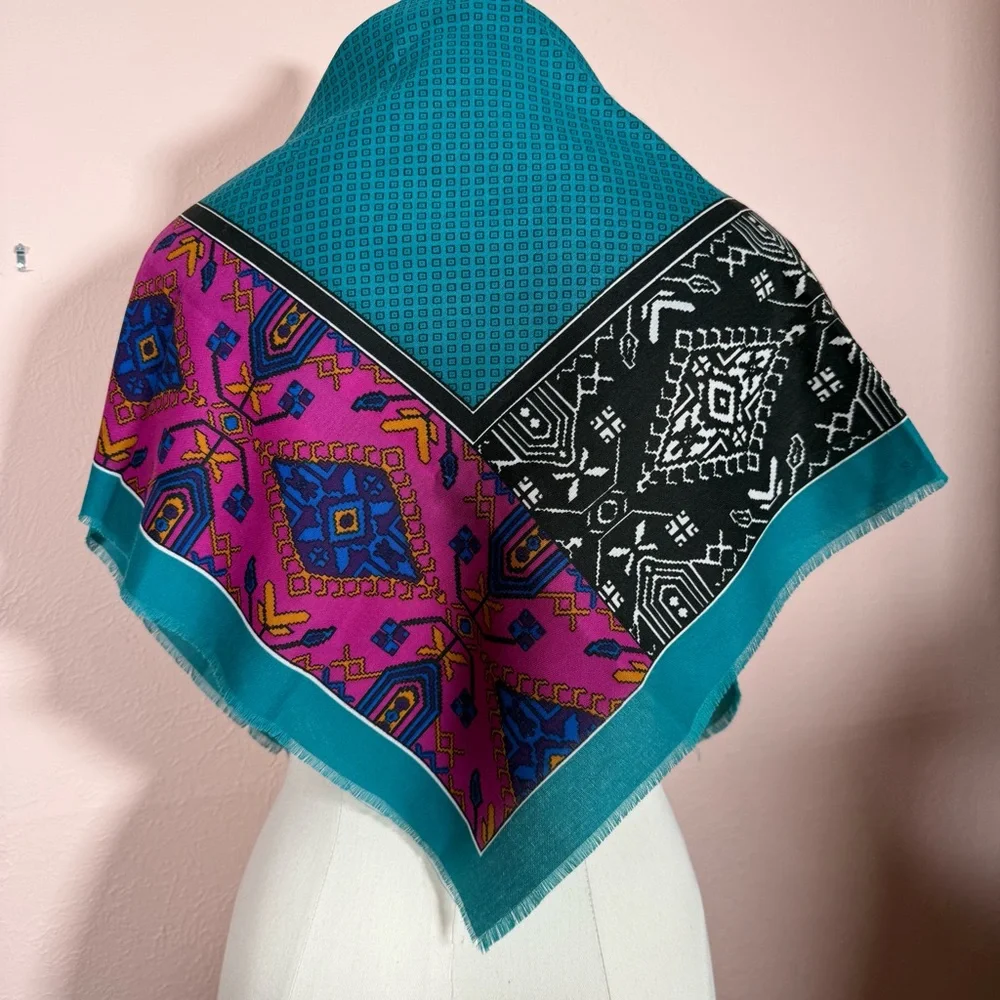 Vintage southwestern teal magenta made in italy western scarf